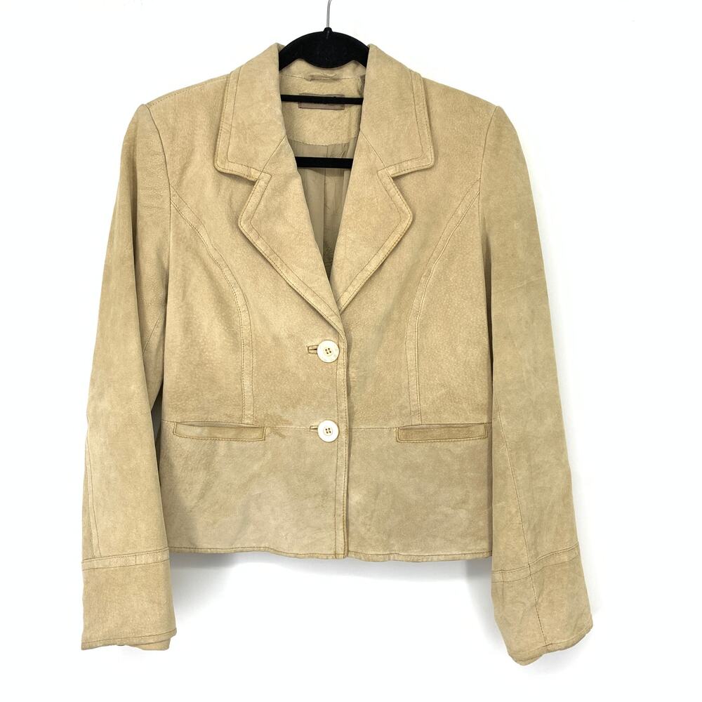 i.e. Blazer Jacket Womens Size Medium 100% Suede Leather Two Button Tan